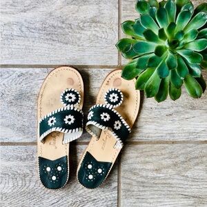 Jack Rogers Dark Green & White Leather Sandals